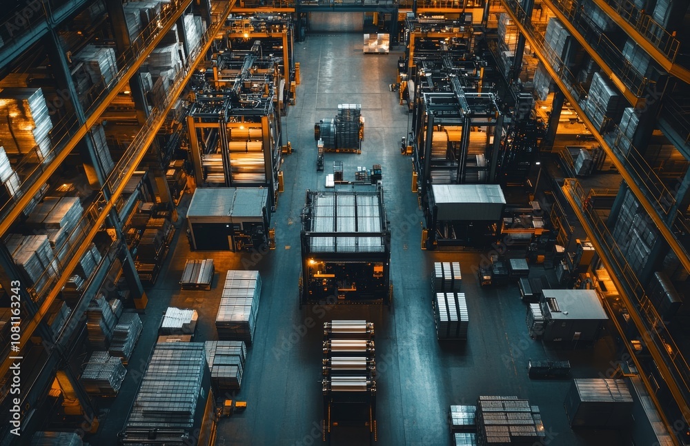 Modern Warehouse with Large Machines and Lights Off - Industrial Facility Generative AI Modern Warehouse with Large Machines and Lights Off - Industrial Facility Generative AI