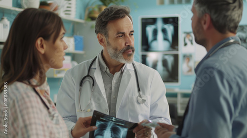 Veterinarian Team Discussing X-ray Images in a Modern Veterinary Clinic Setting