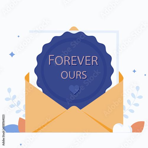 Forever our love is shown in this image. The blue and orange envelope is filled with love and affection. The image is a representation of the eternal bond between two people