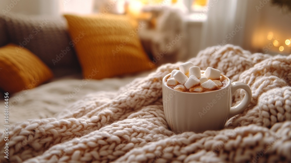 White Mug Filled with Marshmallows on a Cozy Blanket White Mug Filled with Marshmallows on a Cozy Blanket