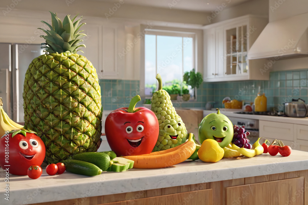 Funny face fruits in kitchen Funny face fruits in kitchen