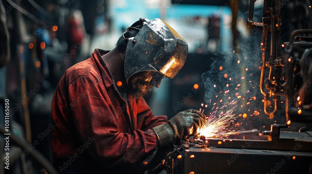 Welder at Work with Rare Picture in Background, Industrial Concept Generative AI Welder at Work with Rare Picture in Background, Industrial Concept Generative AI