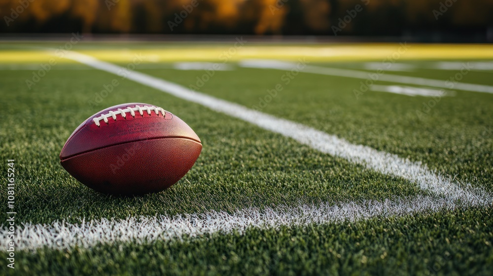 A close-up of an American football on the field A close-up of an American football on the field