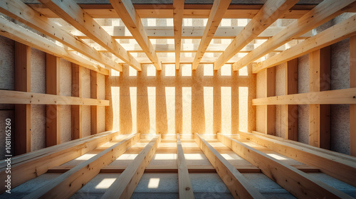 Wooden Frame Structure Interior, wooden beams, timber frame, construction, building, architecture