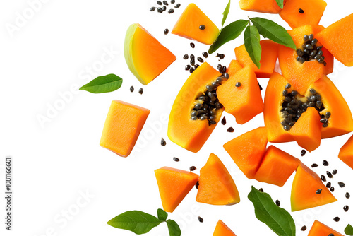 Top view of diced papaya on a transparent background. isolated background. photo