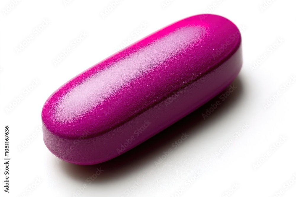 Isolated purple medicine pill tablet on a white background for health and wellness concepts Isolated purple medicine pill tablet on a white background for health and wellness concepts