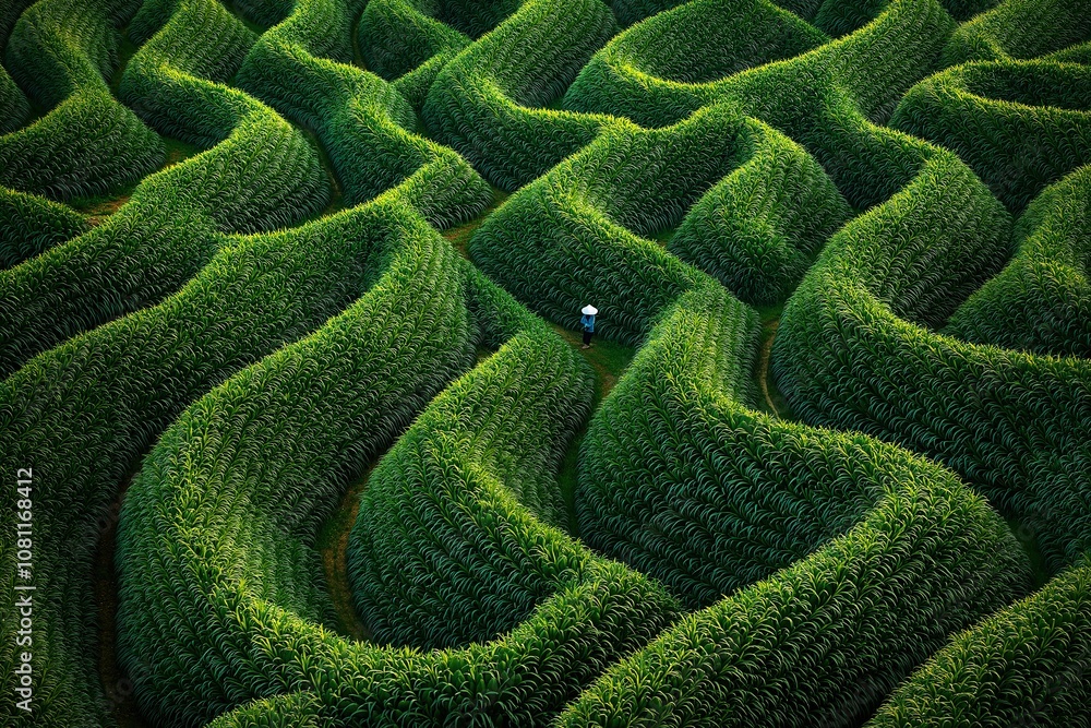 Overhead view of a lush dragon fruit plantation in full growth during the growing season Overhead view of a lush dragon fruit plantation in full growth during the growing season