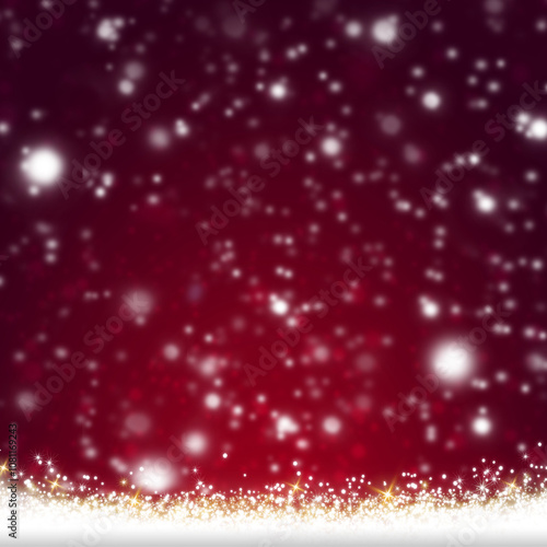 Red Christmas background with white falling snow .