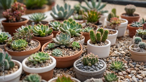 A Botanical Garden of Cacti, Echeveria, and Desert Plants in Muted Earth Tones and Natural Light V3