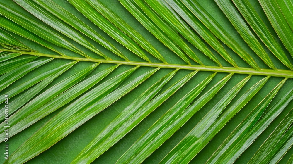 Close-Up View of a Vibrant Green Palm Leaf Set Against a Rich Green Background Showcasing the Intricacies of Nature's Design and Textures in Macro Photography Close-Up View of a Vibrant Green Palm Leaf Set Against a Rich Green Background Showcasing the Intricacies of Nature's Design and Textures in Macro Photography