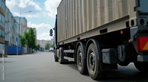 Freight transport trailer doors swinging open photo