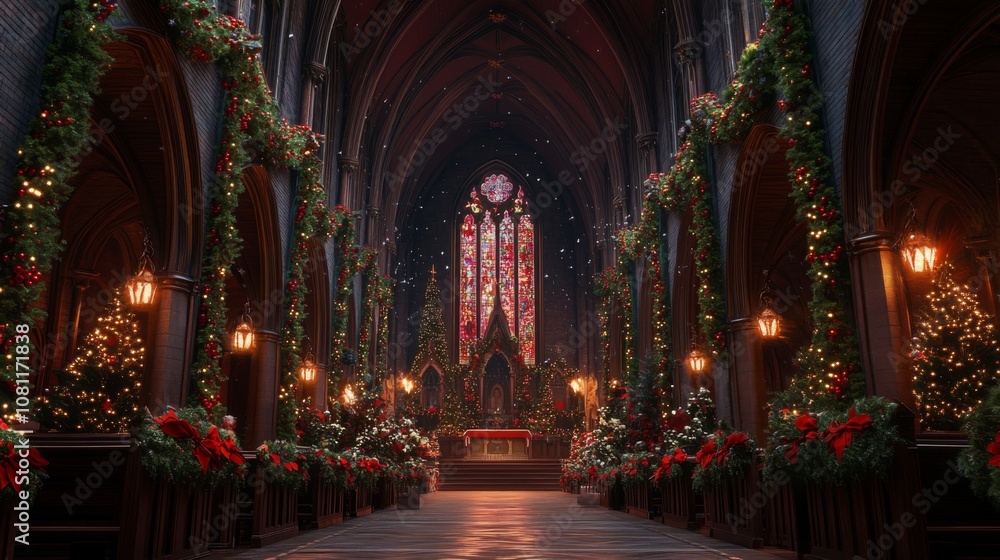 Christmas Decorations in a Grand Cathedral Interior Christmas Decorations in a Grand Cathedral Interior