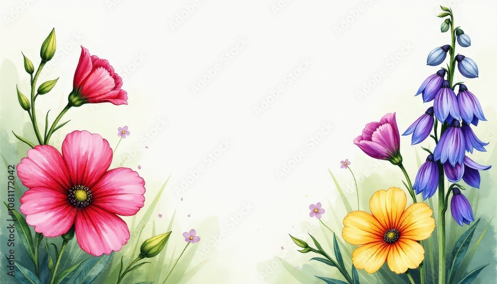 Delicate Flower Arrangement with Central Blank Space Surrounded by Primrose, Carnation, Snowdrop, and Hollyhock - Ideal for Copy Space