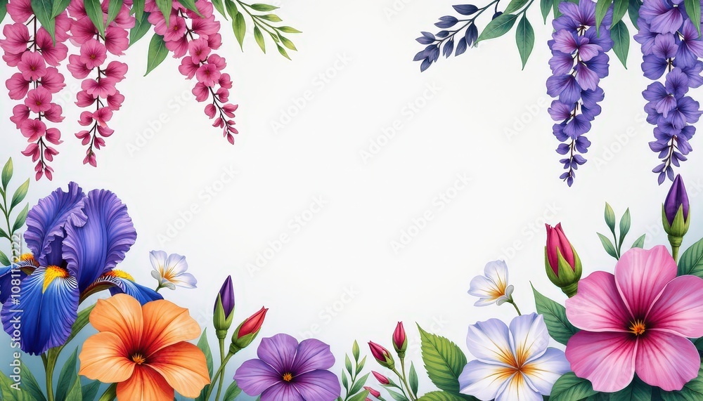 Colorful Flower Composition with Central Blank Space Surrounded by Dahlia, Gladiolus, Peony, and Azalea - Ideal for Copy Space Colorful Flower Composition with Central Blank Space Surrounded by Dahlia, Gladiolus, Peony, and Azalea - Ideal for Copy Space