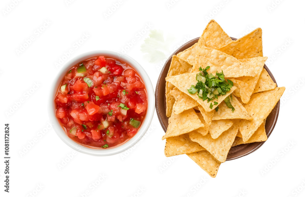 top view of nachos chips and salsa isolated on transparent background top view of nachos chips and salsa isolated on transparent background