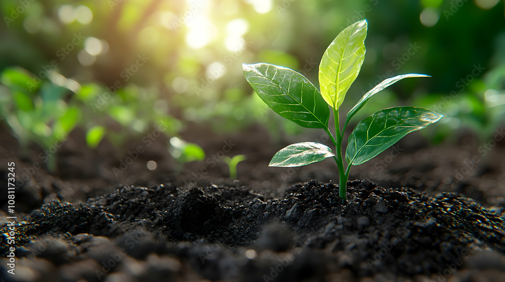 Young Plant Sprout Growing in Soil, seedling, growth, new life, spring, nature Young Plant Sprout Growing in Soil, seedling, growth, new life, spring, nature