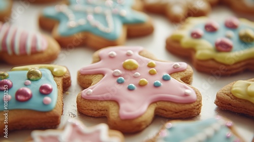 A Close-up View of Decorated Cookies in a Variety of Shapes and Colors