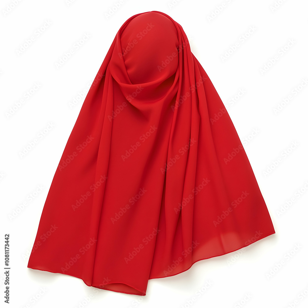 Red Chiffon Scarf Draped on White Background, fabric, textile, material, folded, soft Red Chiffon Scarf Draped on White Background, fabric, textile, material, folded, soft