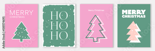 Merry Christmas card set. Xmas design with typography. Christmas card bundle. Vector illustration for banner, poster