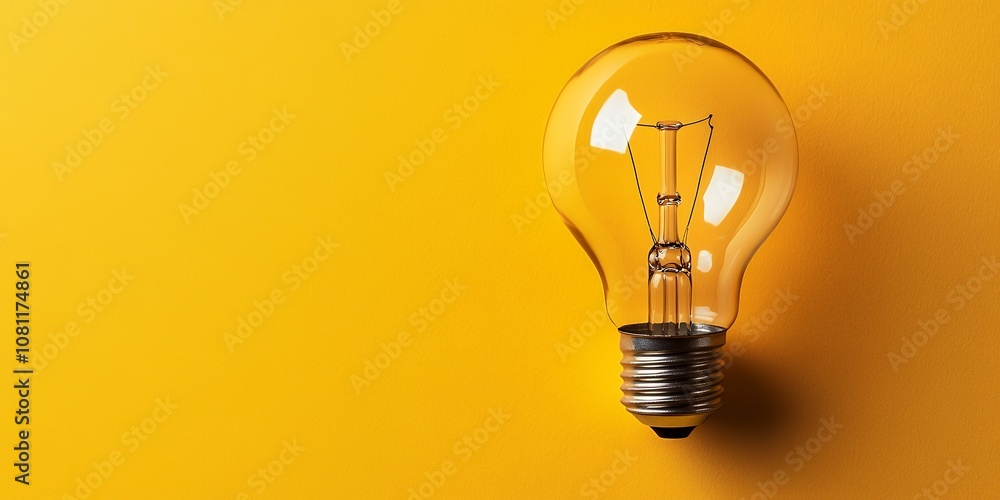 A Light Bulb Stands Alone on a Bright Yellow Background, Illuminating the Creative Potential of Ideas During the Daytime A Light Bulb Stands Alone on a Bright Yellow Background, Illuminating the Creative Potential of Ideas During the Daytime