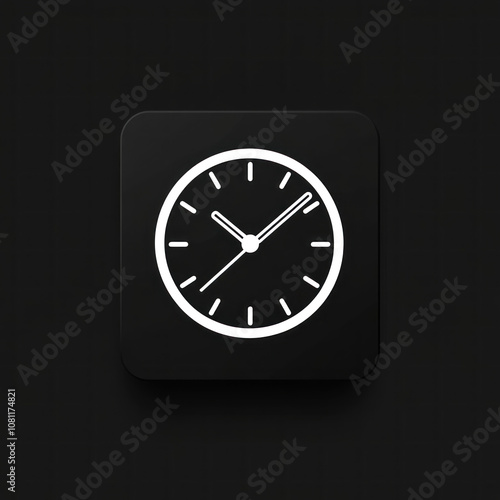 Wallpaper Mural Clock icon on black background, emphasizing time with white hands striking twelve. Clear, minimalist design. Torontodigital.ca