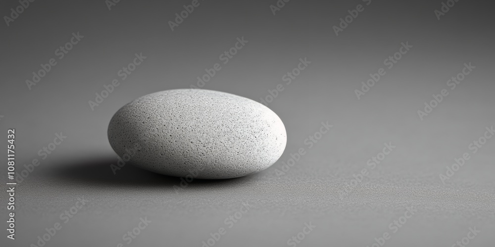 A Smooth, Round Gray Stone Rests on a Clean, Minimalist Surface in Soft Light, Showcasing Its Natural Texture and Color in a Serene and Calming Setting A Smooth, Round Gray Stone Rests on a Clean, Minimalist Surface in Soft Light, Showcasing Its Natural Texture and Color in a Serene and Calming Setting