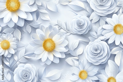 On this stock illustration, a white bas-relief sculpture of flowers can be seen