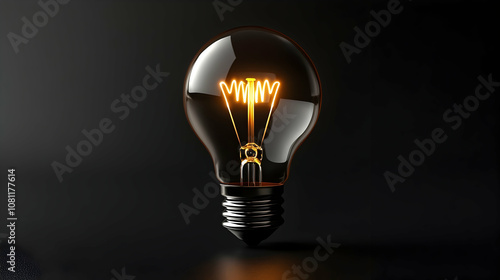 Glowing Incandescent Light Bulb on Black Background, glass bulb, illuminated, bright, electricity, energy