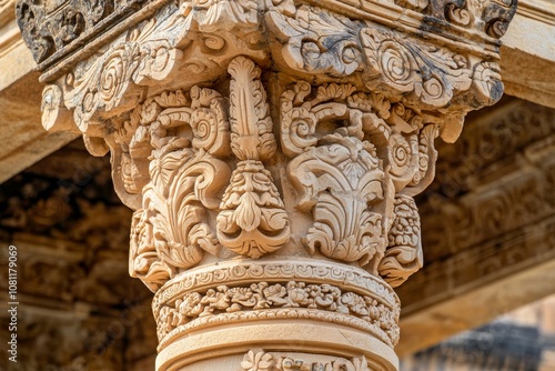 Indra on elephant Airavata depicted on a sandstone lintel in Thailand. Khmer art. photo