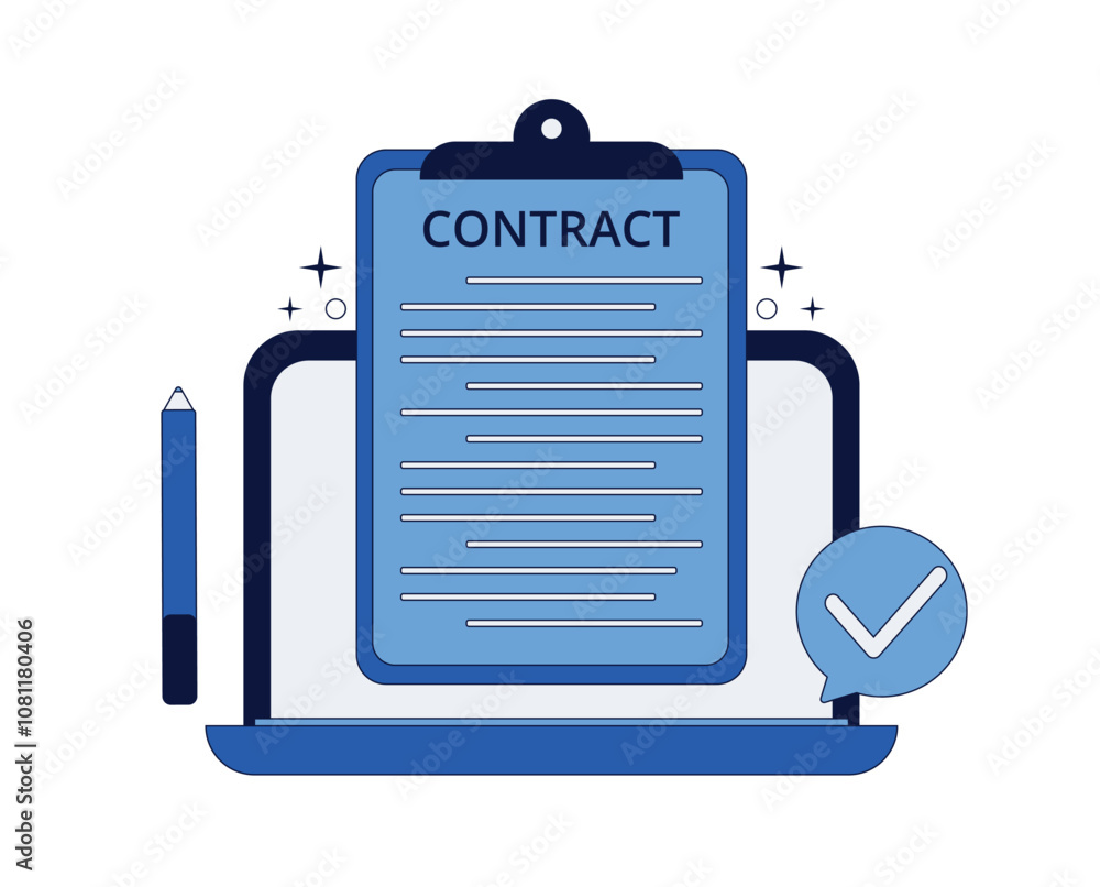 Electronic document signature. Legal document or contract on laptop website. Perfect vector graphics Electronic document signature. Legal document or contract on laptop website. Perfect vector graphics