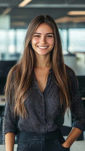 Free Download Confident and professional businesswoman smiling in a modern office portrait - GFXLoad