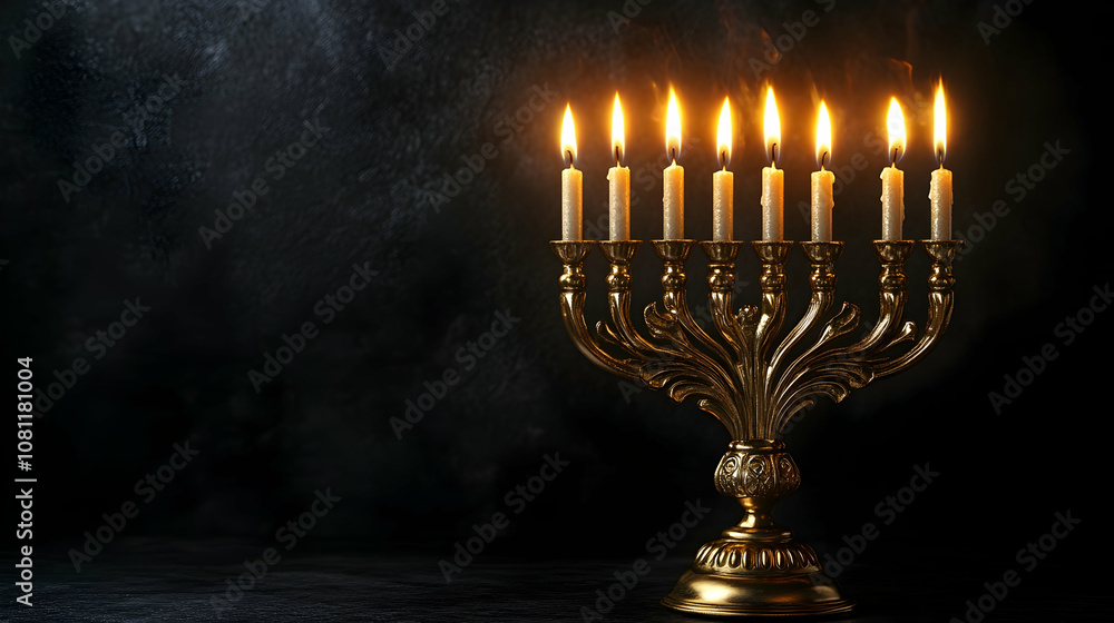 Menorah with Burning Candles on Dark Background, hanukkah, jewish, holiday, celebration, religion Menorah with Burning Candles on Dark Background, hanukkah, jewish, holiday, celebration, religion