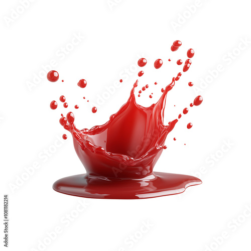 Red splashes of ketchup or sauce isolated on transparent background