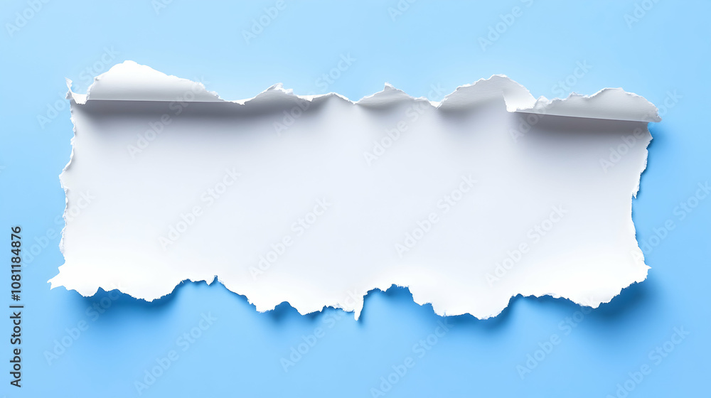 Torn White Paper on Blue Background with Copy Space, torn paper, ripped paper, paper texture, blank space, message space Torn White Paper on Blue Background with Copy Space, torn paper, ripped paper, paper texture, blank space, message space
