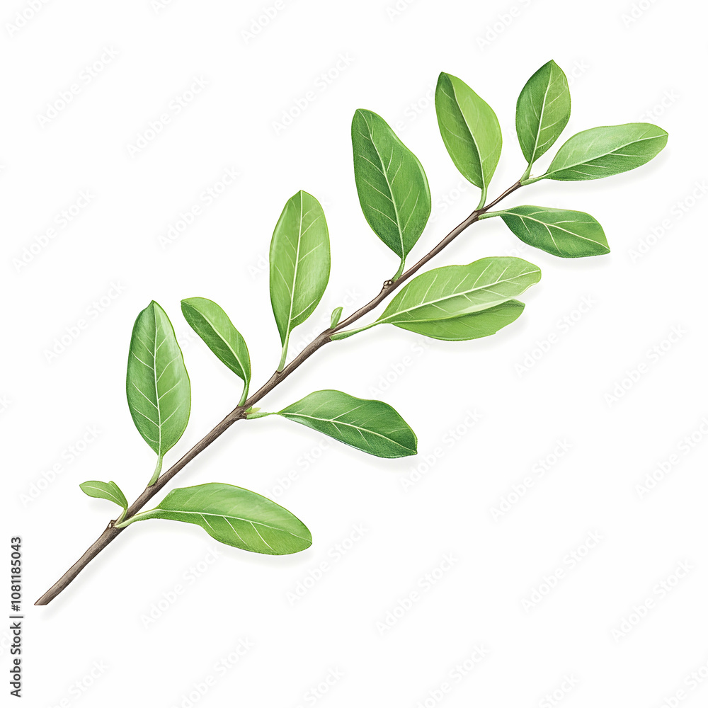 Fototapeta premium Sprig of Green Leaves, branch, twig, foliage, greenery, leaf
