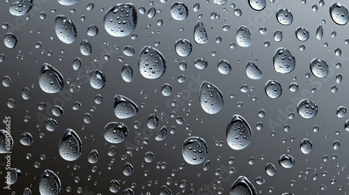 Gray water drops on car paint glass waterfall effect