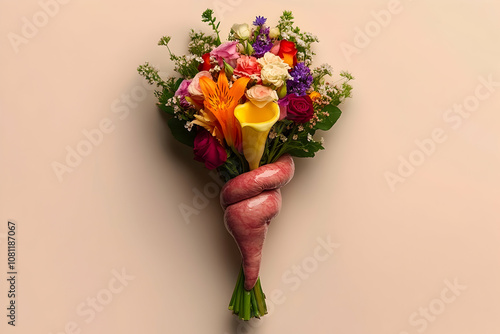 Twisted Bouquet of Flowers and Intestine, organ, body, medical, anatomy, biology