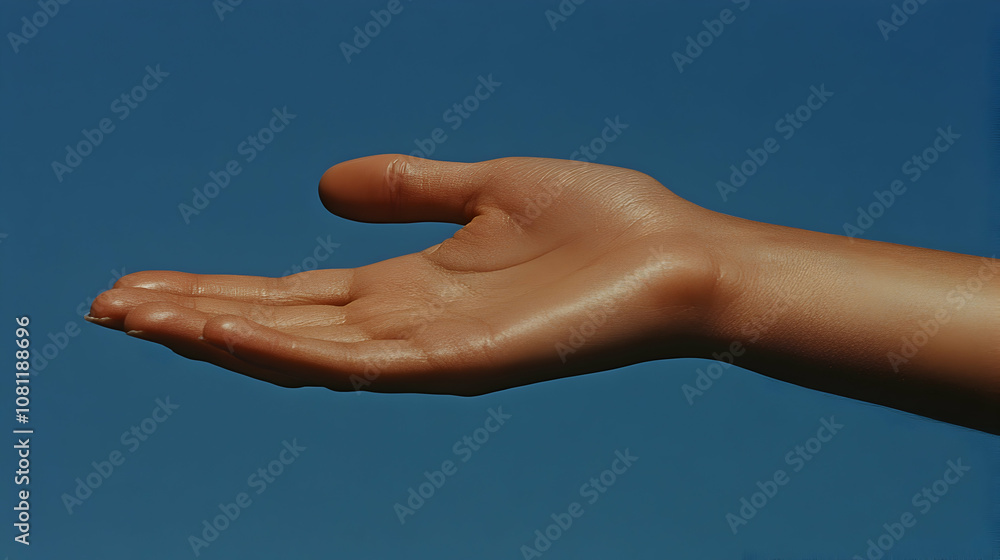 Open Hand Against Blue Sky, palm, outstretched hand, giving, receiving, offering Open Hand Against Blue Sky, palm, outstretched hand, giving, receiving, offering