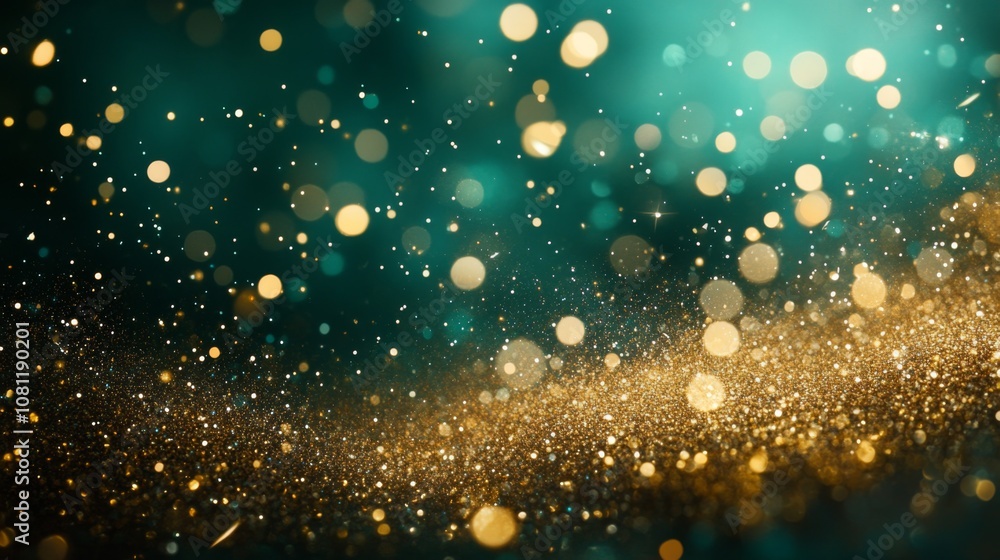Abstract Background with Gold Glitter and Teal Bokeh Abstract Background with Gold Glitter and Teal Bokeh