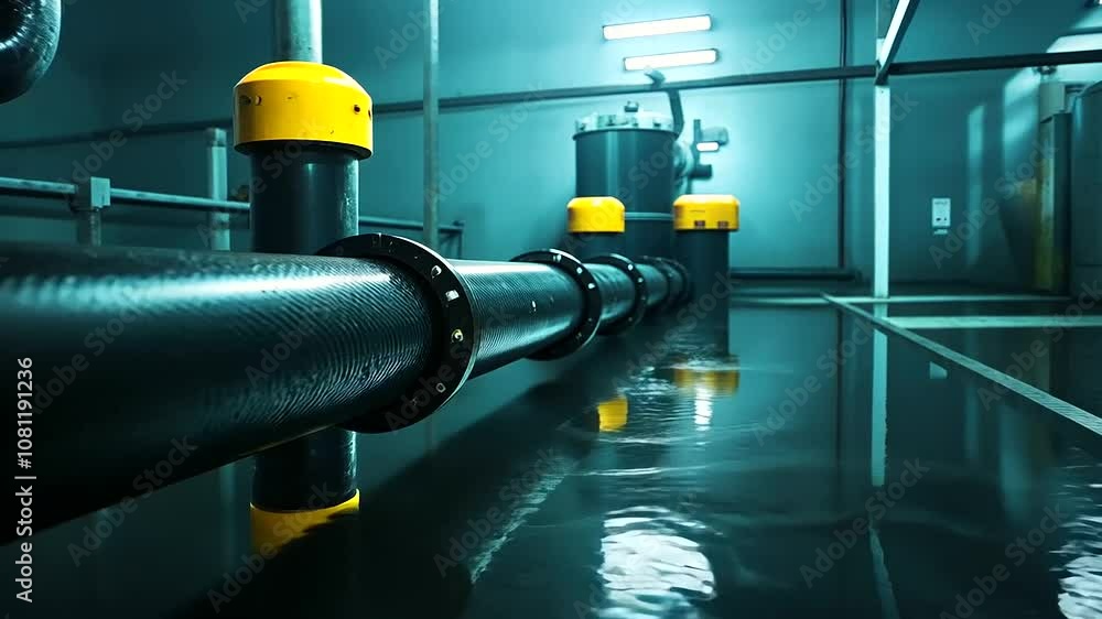 A network of gleaming water pipes crisscrossing an industrial refrigeration room, with a powerful motor humming in the background, surrounded by frosted steel surfaces and illumina A network of gleaming water pipes crisscrossing an industrial refrigeration room, with a powerful motor humming in the background, surrounded by frosted steel surfaces and illumina
