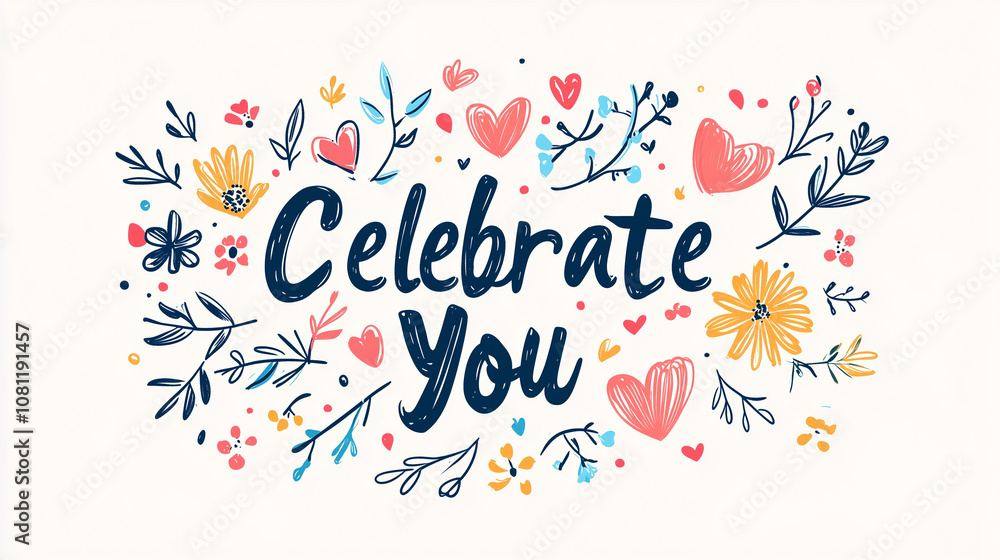 Fototapeta premium Celebrate You floral illustration with pastel flowers