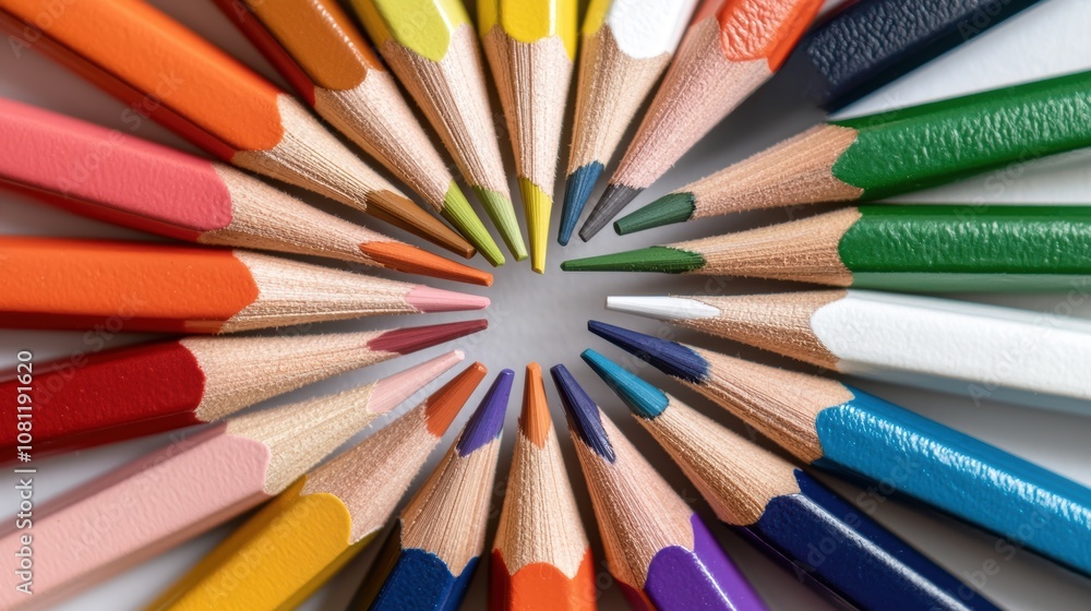Colorful pencils arranged in a radial pattern Colorful pencils arranged in a radial pattern