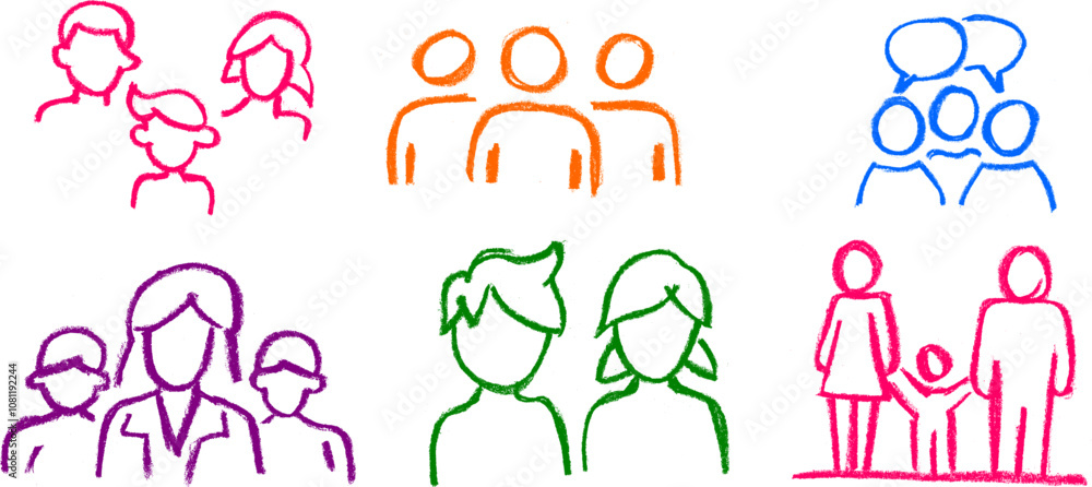 Fototapeta premium Family Members Related Icons Crayon Chalk Drawing Vector Set