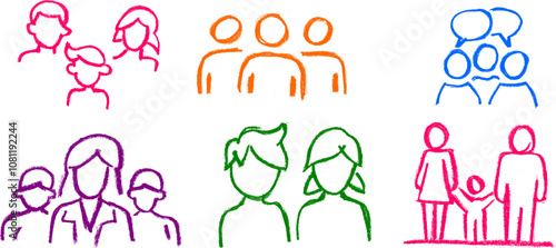 Family Members Related Icons Crayon Chalk Drawing Vector Set