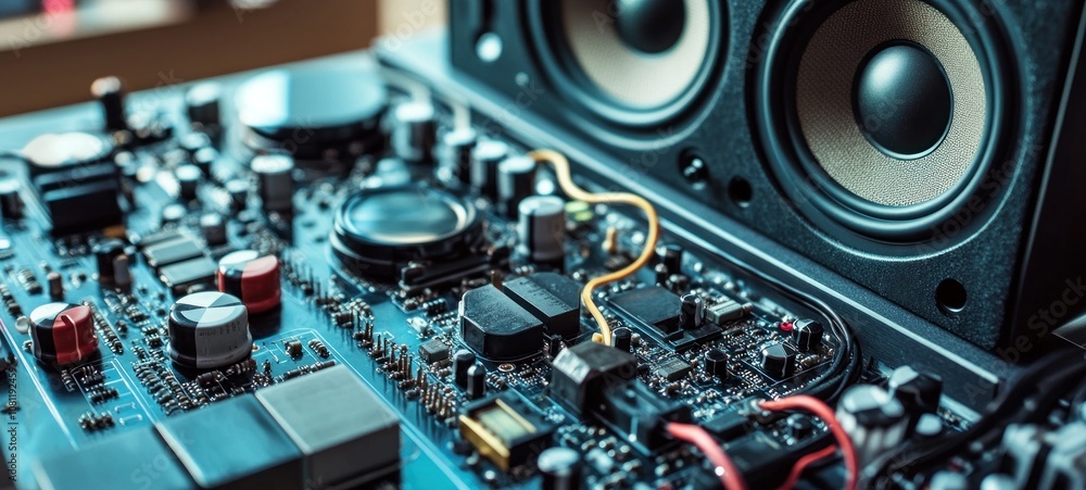 Fototapeta premium Close-up of Speaker Circuit Board: Unveiling the Technology Behind Audio