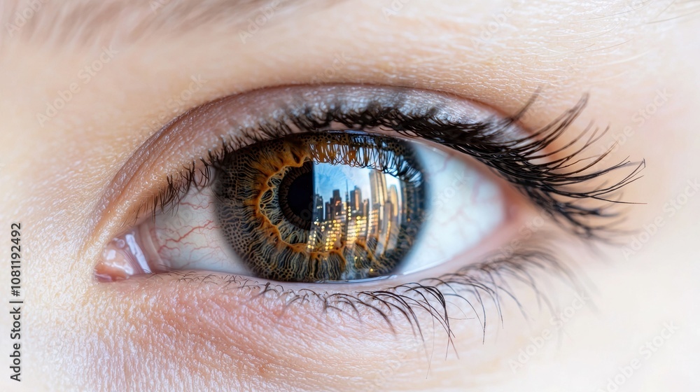 Closeup of a human eye reflecting a cityscape Closeup of a human eye reflecting a cityscape