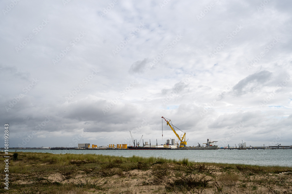 Fototapeta premium View of La Pallice, from rivedoux, re island, the trade port of La Rochelle.