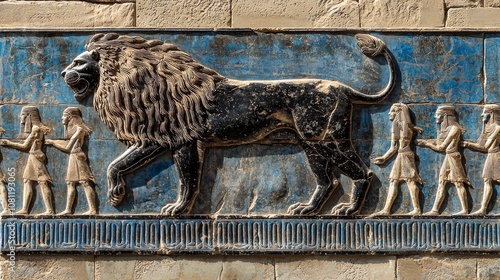 Babylon during the NeoBabylonian Empire with the Ishtar Gate that symbolized Mesopotamian religion photo