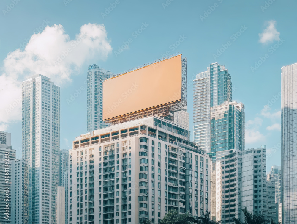 Fototapeta premium Blank billboard on rooftop
