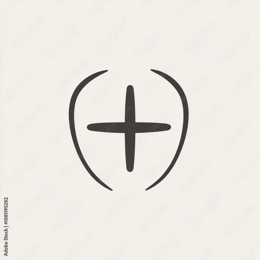 Abstract plus sign icon with curved lines in minimalist style